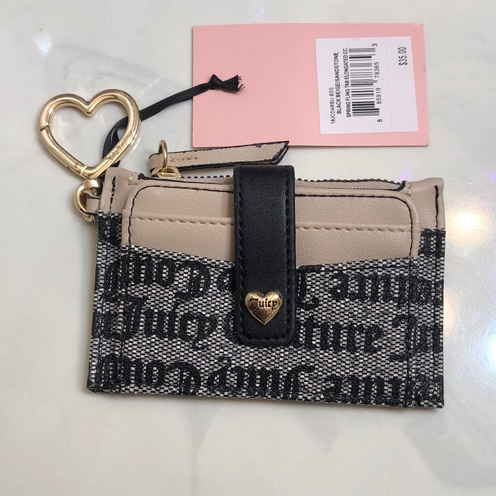 Juicy Couture Black Beige & Sandstone Spring Fling Tab Elongated CC Wallet NWT